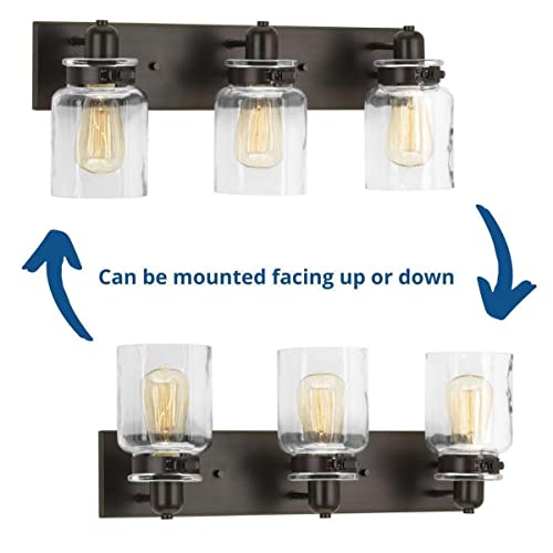 Calhoun Collection 3-Light Clear Glass Farmhouse Bath Vanity Light Antique Bronze