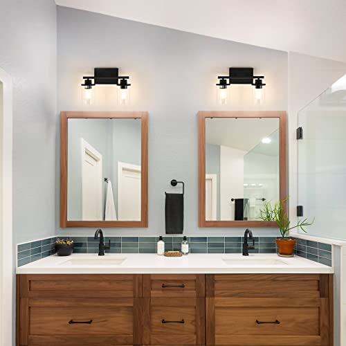 EDISHINE Bathroom Light Fixtures, 2 Light Bathroom Vanity Light with Clear Glass Shades, Matte Black Vanity Lights for Bathroom, Powder Room, Vanity Table, Bedroom, Kitchen (E26 Base), ETL Listed