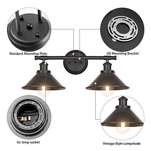 Licperron Black 2-Light Vanity Wall Sconce Lighting, Farmhouse Bathroom Wall Light Fixtures Over Mirror, Industrial Rustic Indoor Bathroom Vanity Lights for Cabinet Dressing Table Living Room