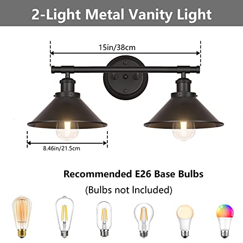 Licperron Black 2-Light Vanity Wall Sconce Lighting, Farmhouse Bathroom Wall Light Fixtures Over Mirror, Industrial Rustic Indoor Bathroom Vanity Lights for Cabinet Dressing Table Living Room