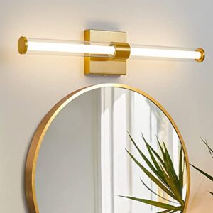 gold bathroom vanity light fixtures, led brass wall sconce over mirror with clear glass shade 30.31 inch 18w 4000k 360° - vanity lights for bathroom bar living room