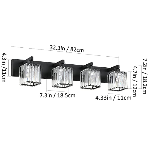 Aipsun Black Light Fixtures Bathroom Vanity Light Crystal Modern Vanity Light for Bathroom 4 Light (Exclude Bulb)