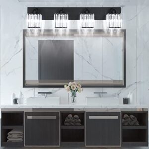 Aipsun Black Light Fixtures Bathroom Vanity Light Crystal Modern Vanity Light for Bathroom 4 Light (Exclude Bulb)