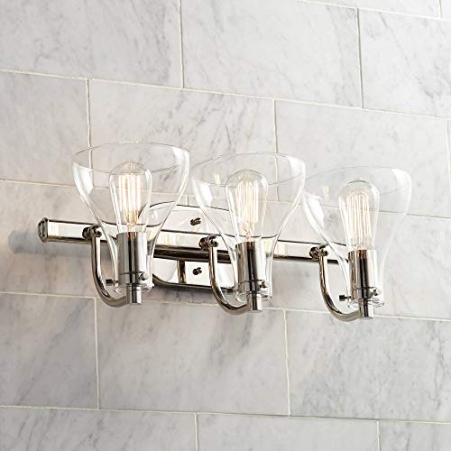 Possini Euro Design Sorren Industrial Modern Wall Light Polished Chrome Silver Hardwired 20 1/2" 3-Light Fixture Curving Clear Glass Shade for Bedroom Bedside Bathroom Vanity Living Room Hallway