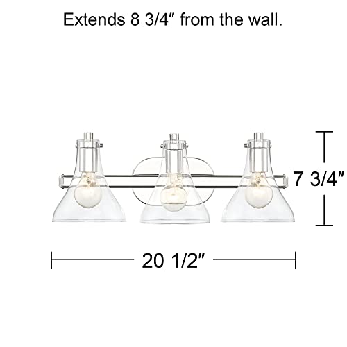 Possini Euro Design Sorren Industrial Modern Wall Light Polished Chrome Silver Hardwired 20 1/2" 3-Light Fixture Curving Clear Glass Shade for Bedroom Bedside Bathroom Vanity Living Room Hallway