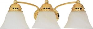 nuvo 60/350 three light empire wall vanity, 21 in, polished brass/alabaster