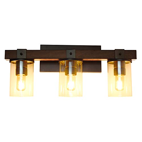 Elegant Designs VT1009-BWN Industrial Rustic Lantern Restored Wood Look 3 Light Bath Vanity, Brown