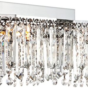Possini Euro Design Hanging Crystal Modern Wall Light Chrome Silver Metal Hardwired 16 1/2" Wide 2-Light Fixture Mounted Strand and Prisms for Bathroom Vanity Mirror House Home Hallway Room Decor