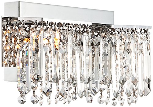 Possini Euro Design Hanging Crystal Modern Wall Light Chrome Silver Metal Hardwired 16 1/2" Wide 2-Light Fixture Mounted Strand and Prisms for Bathroom Vanity Mirror House Home Hallway Room Decor