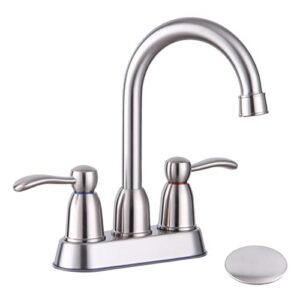 bathroom faucets, bathroom sink faucet, 4 inch 2 handle centerset faucet for bathroom sink, lead-free, with pop up drain water supply lines - brushed nickel