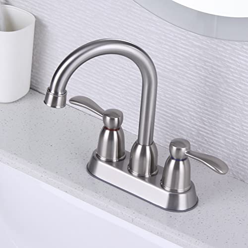 Bathroom Faucets, Bathroom Sink Faucet, 4 Inch 2 Handle Centerset Faucet for Bathroom Sink, Lead-Free, with Pop Up Drain Water Supply Lines - Brushed Nickel