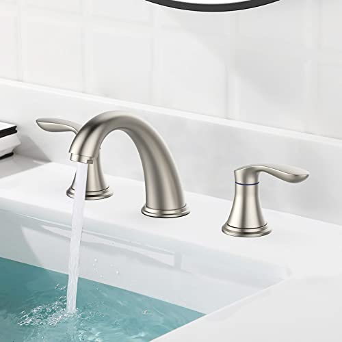 Bathroom Sink Faucet, Faucet for Bathroom Sink, Widespread Brushed Nickel Bathroom Faucet 3 Hole with Stainless Steel Pop Up Drain and cUPC Lead-Free Hose - (Brushed Nickel)