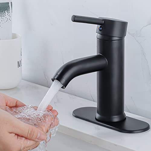 Black Bathroom Sink Faucet Single Hole Single Handle Bathroom Faucet Matte Black Vanity Faucet Modern RV Faucet Deck Mount 1 Hole or 3 Holes