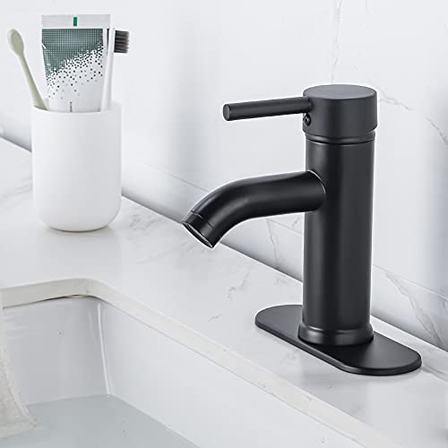 Black Bathroom Sink Faucet Single Hole Single Handle Bathroom Faucet Matte Black Vanity Faucet Modern RV Faucet Deck Mount 1 Hole or 3 Holes