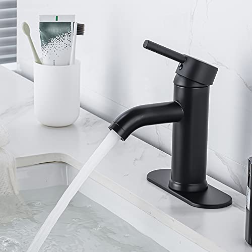 Black Bathroom Sink Faucet Single Hole Single Handle Bathroom Faucet Matte Black Vanity Faucet Modern RV Faucet Deck Mount 1 Hole or 3 Holes