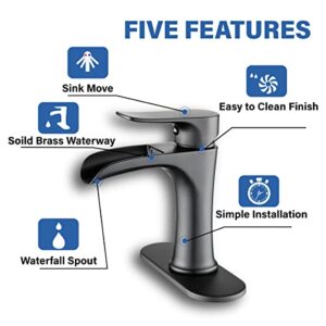 Waterfall Bathroom Faucet Black YUNDOOM Matte Black Bathroom Faucet with Pop Up Drain Single Handle One Hole or Three Holes Vanity Faucet Farmhouse RV Bathroom Vessel Basin Faucet Deck Mount