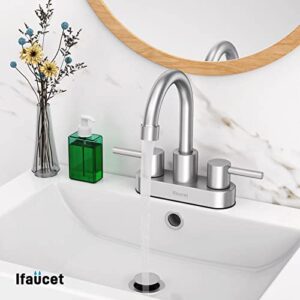 Bathroom Faucets for Sink 3 Hole, Bathroom Sink Faucet, Faucet for Bathroom Sink 4 Inch 2 Handle Centerset, Bathroom Faucet, Lead-Free, Vanity Faucet with Copper Pop Up Drain (Brushed Nickel)