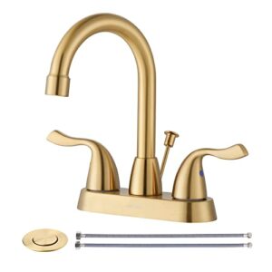 brushed gold bathroom faucet, arcora 4 inch centerset bathroom faucet with drain assembly and supply lines, gold faucet for bathroom sink