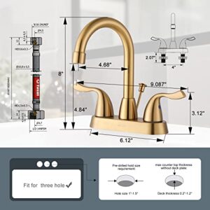 Brushed Gold Bathroom Faucet, ARCORA 4 inch Centerset Bathroom Faucet with Drain Assembly and Supply Lines, Gold Faucet for Bathroom Sink