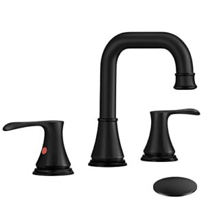 bathroom faucets, arrisea bathroom faucets for sink 3 hole black bathroom sink faucet with built-in strainer pop-up drain, 8 inch wide-spread faucet for bathroom sink, bf057-1-mb