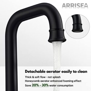 Bathroom Faucets, ARRISEA Bathroom Faucets for Sink 3 Hole Black Bathroom Sink Faucet with Built-in Strainer Pop-up Drain, 8 Inch Wide-Spread Faucet for Bathroom Sink, BF057-1-MB