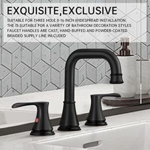 Bathroom Faucets, ARRISEA Bathroom Faucets for Sink 3 Hole Black Bathroom Sink Faucet with Built-in Strainer Pop-up Drain, 8 Inch Wide-Spread Faucet for Bathroom Sink, BF057-1-MB