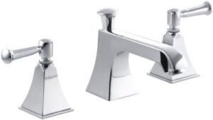 kohler 454-4s-cp memoirs stately bathroom sink faucet with lever handles, widespread, polished chrome