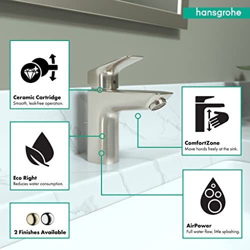 hansgrohe Logis Modern Low Flow Water Saving 1-Handle 1 6-inch Tall Bathroom Sink Faucet in Brushed Nickel, 71100821