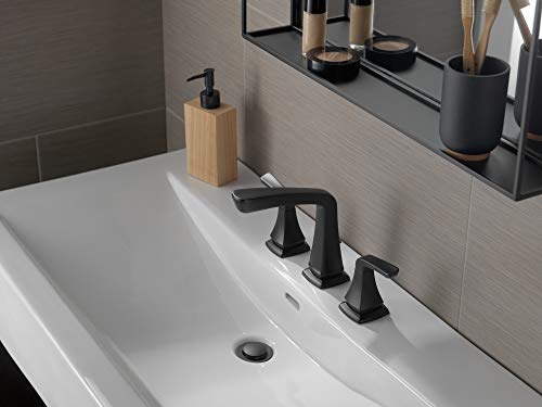 Delta Faucet Vesna Widespread Bathroom Faucet 3 Hole, Drain Assembly, Worry-Free Drain Catch, Matte Black 35789LF-BL
