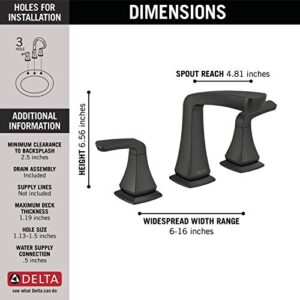 Delta Faucet Vesna Widespread Bathroom Faucet 3 Hole, Drain Assembly, Worry-Free Drain Catch, Matte Black 35789LF-BL