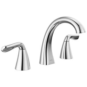 delta faucet arvo widespread bathroom faucet chrome, bathroom faucet 3 hole, bathroom sink faucet, drain assembly included, chrome 35840lf