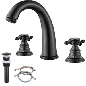 8 inch widespread bathroom faucet 3 hole oil rubbed bronze double cross handle mixer bathroom sink tap deck mount hot cold water matching pop up drain with overflow