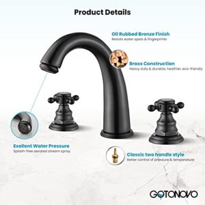 8 inch Widespread Bathroom Faucet 3 Hole Oil Rubbed Bronze Double Cross Handle Mixer Bathroom Sink Tap Deck Mount Hot Cold Water Matching Pop Up Drain with Overflow