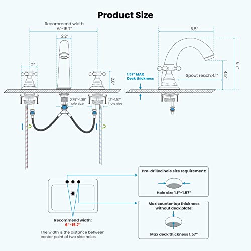 8 inch Widespread Bathroom Faucet 3 Hole Oil Rubbed Bronze Double Cross Handle Mixer Bathroom Sink Tap Deck Mount Hot Cold Water Matching Pop Up Drain with Overflow