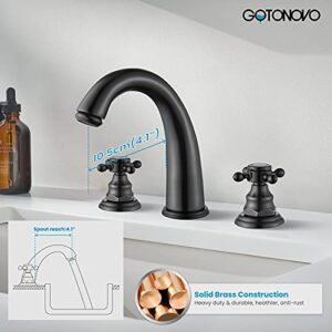 8 inch Widespread Bathroom Faucet 3 Hole Oil Rubbed Bronze Double Cross Handle Mixer Bathroom Sink Tap Deck Mount Hot Cold Water Matching Pop Up Drain with Overflow