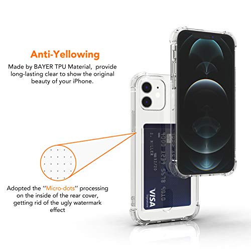 ANHONG Upgrade Clear Card Case Compatible with iPhone 12/12 Pro 6.1 inch, Slim Fit Thin Protective Soft TPU Shock-Absorbing Wallet Case with Card Holder