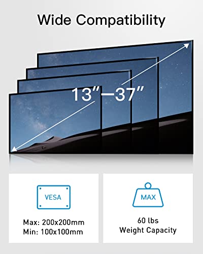 Pipishell Ceiling TV Mount, Full Motion TV Bracket for Most 13-37 inch TVs up to 60 lbs, Hanging TV Mount with Swivel, Tilt, Adjustable Height, Max VESA 200x200mm, PICM1