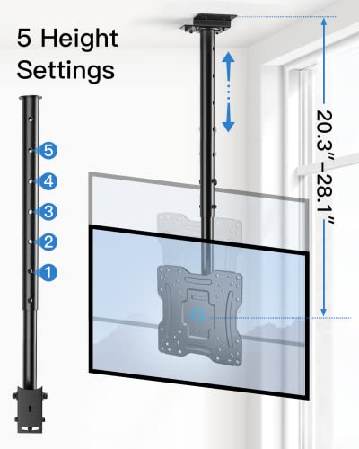 Pipishell Ceiling TV Mount, Full Motion TV Bracket for Most 13-37 inch TVs up to 60 lbs, Hanging TV Mount with Swivel, Tilt, Adjustable Height, Max VESA 200x200mm, PICM1