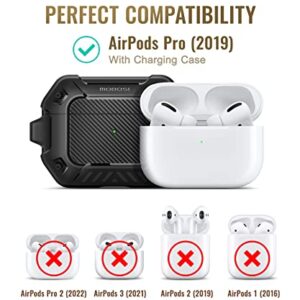 MOBOSI Compatible with AirPods Pro Case, Secure Lock Clip Full Body Shockproof Hard Shell Protective, Carbon Fiber Case Cover with Keychain for AirPod Pro (2019), Black