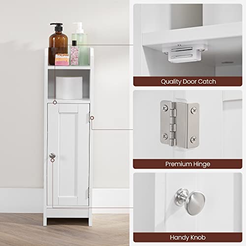 VASAGLE Small Bathroom Storage Corner Floor Cabinet with Door and Shelves, Bathroom Storage Organizer, Narrow Bathroom Toilet Paper Storage Cabinet, Adjustable Shelves, White UBBC310W01