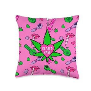 stoner aesthetic throw pillow girly pot head merch girly weed stoner marijuana 420 gift for women throw pillow, 16x16, multicolor