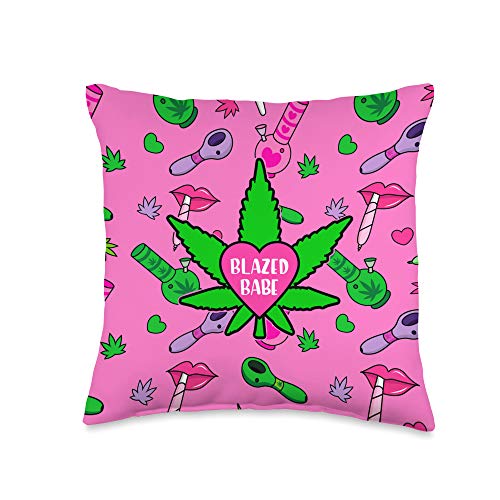 Stoner Aesthetic Throw Pillow Girly Pot Head Merch Girly Weed Stoner Marijuana 420 Gift for Women Throw Pillow, 16x16, Multicolor