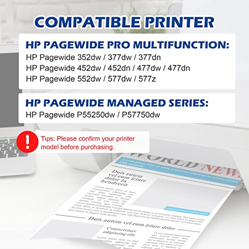 DOUBLE D (Upgraded Chip Compatible Ink Cartridge Replacement for HP 972 972A for HP PageWide 377dw, PageWide Pro 477dw 477dn 577dw 577z 452dn 452dw 552dw P55250dw P57750dw, 4PACK