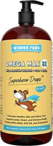 wonder paws fish oil for dogs - omega 3 for dogs from alaskan salmon, cod & krill oil - epa dha fatty acids - less shedding & itching - skin, joint, immune & heart health - 16 oz pet liquid supplement