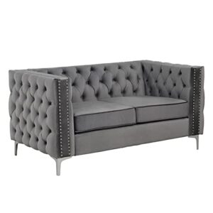 morden fort 61" modern loveseat for living room furniture with deep dutch velvet, iron legs - grey