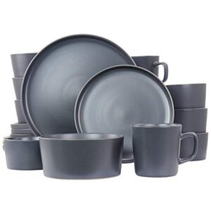elama luxmatte contemporary dinnerware set, 20 piece, dark grey