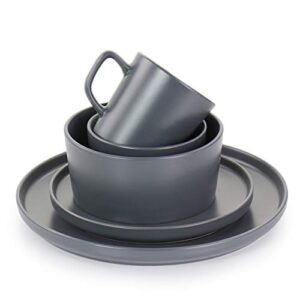 Elama Luxmatte Contemporary Dinnerware Set, 20 Piece, Dark Grey