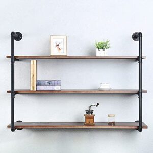 industrial pipe shelving wall mounted,48in rustic metal floating shelves,steampunk real wood book shelves,wall shelf unit bookshelf hanging wall shelves,farmhouse kitchen bar shelving(3 tier)