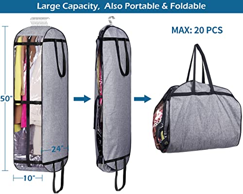 MISSLO Hanging Garment Bags for Travel Suit Bags for Closet Storage 50" Moving Bags for Clothes Dress Cover for Coat, Jacket, Shirt, Clothing