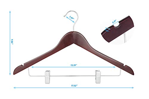 TOPIA HANGER Wooden Suit Hangers with Adjustable Metal Clips (10 Pack), Solid Wood Clothes Hangers, 360° Swivel Hook, Premium Pants Hangers for Clothes Coat, Jeans, Blouse- Cherry CT28M